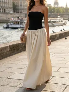 Summer Women's Elegant Plus Size Dress, Fashion Casual Commuter Color Block Halter Sexy Skirt, Stylish and Comfortable