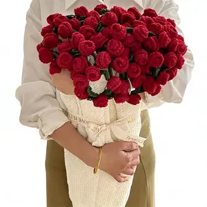 Rose Bouquet Blanket – Handmade Crochet Flower Throw, Romantic 52 Roses Knitted Blanket, Perfect Gift for Mom, Girlfriend & Wife