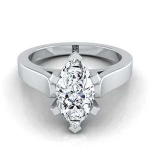 Cathedral Squared Edge Solitaire Marquise Engagement Ring Setting in Platinum