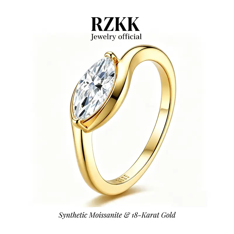 【#17】 18K Solid Gold Twist Band Solitaire Ring, Marquise Cut D VVS Moissanite Minimalist Promise Ring, Elegant Fine Jewelry Gift For Daily Party Anniversary Sizes 6-9