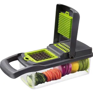 All-in-one 14-in-1 vegetable cutter with multi-blade set and storage box, effortlessly chop garlic, scallions and carrots in one press