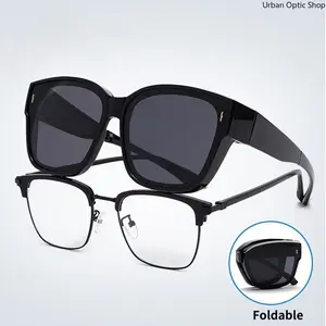 XUH Foldable Polarized Fit Over Sunglasses - UV400 UV-Resistant Side Shield Oversized Square Shades for Prescription Glasses, Anti-Glare Windproof Men's Eyewear for Driving, Outdoor Use, Polarised Men's Sunglasses, Uv-Resistant Men's Sunglasses