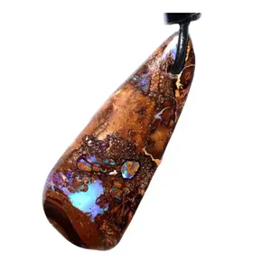 Unisex Australian Boulder Opal Pendant Perfect Gift Casual Opal and Adjustable Black Leather Cord- Large 58 Carats-Striking Colors-Christmas