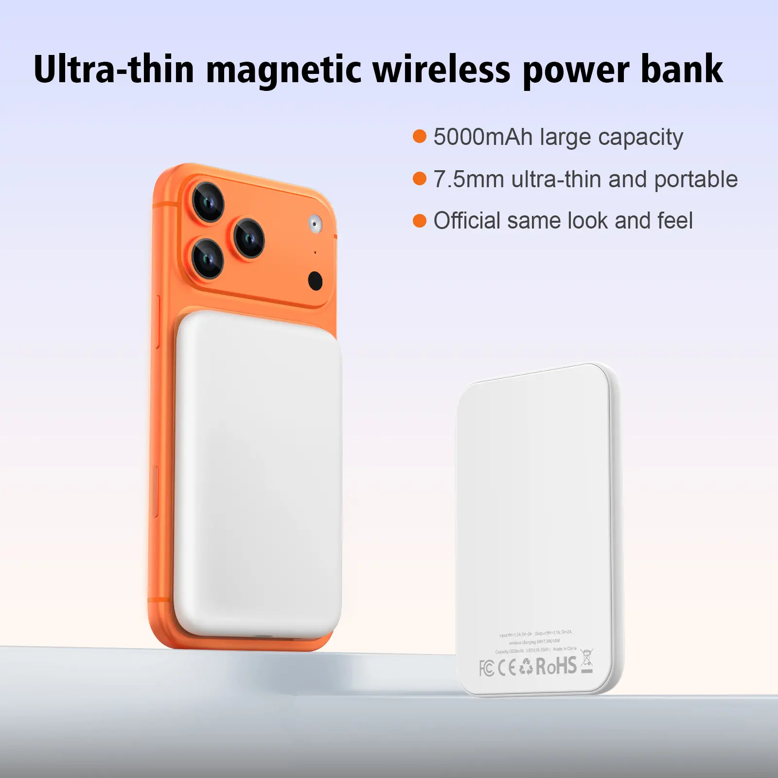 5000mAh Magnetic Power Bank for iPhone 12–17 Series, Works Best with MagSafe Case or No Case, Portable Wireless Charger
