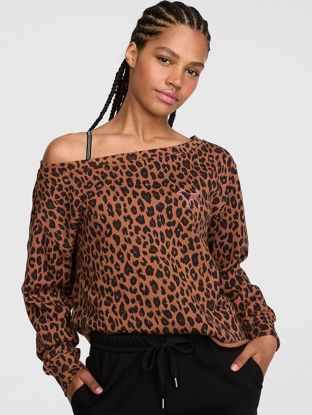 PINK Campus Fleece™ Rib Off-The-Shoulder Sweatshirt
