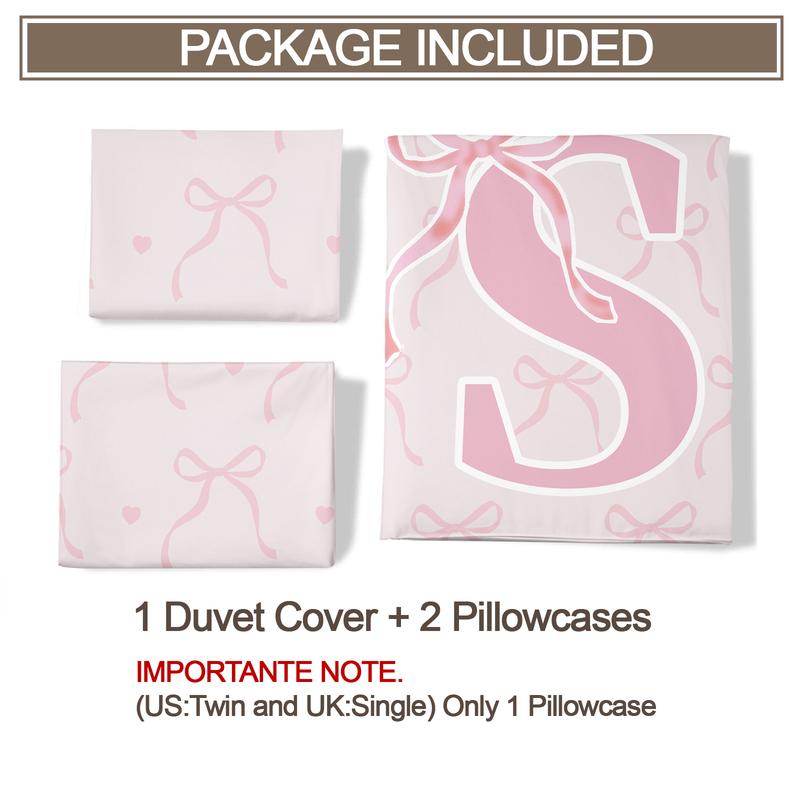 Letter Bow Pattern Soft Durable Bedding Set, Includes 1 Fitted Sheet & Pillowcases, Modern Style Bedroom Decor Gift for Teens Adults, Soft Bedding Sets