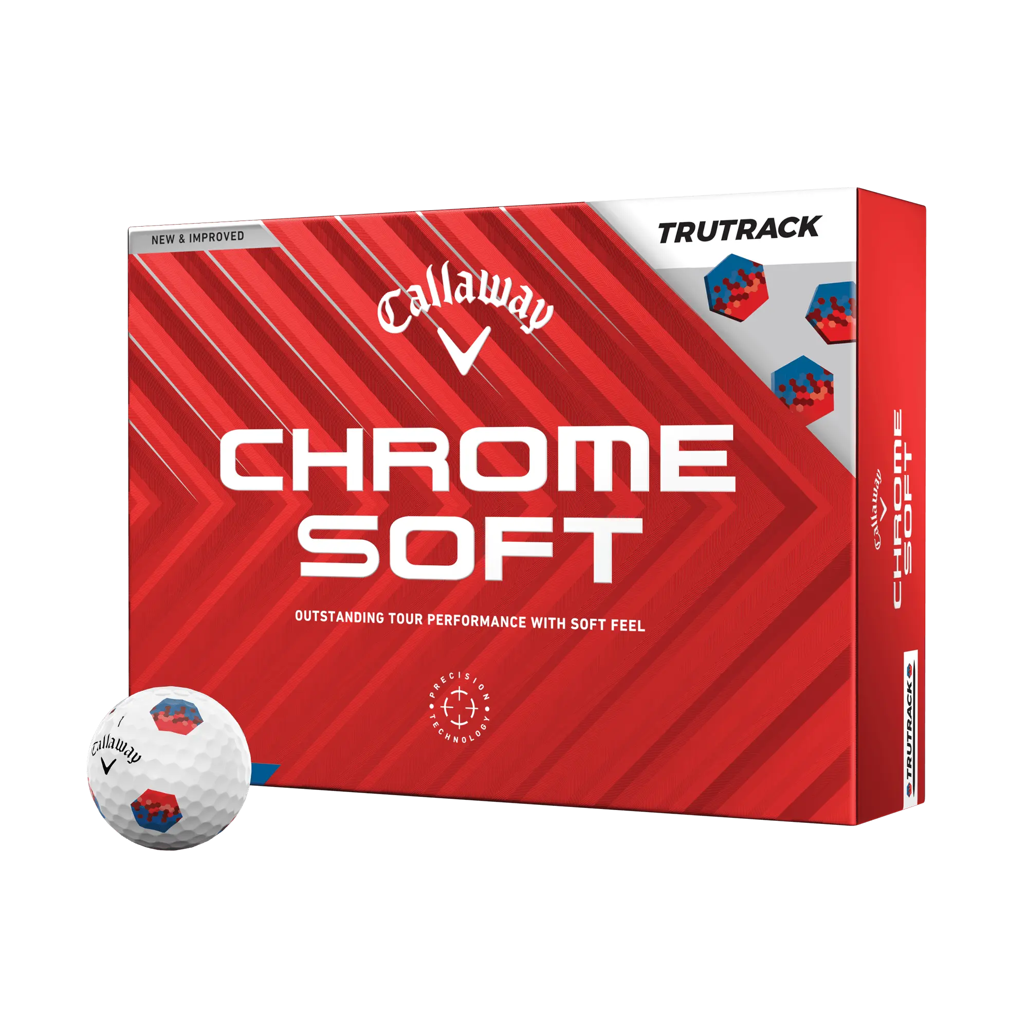 Callaway Golf Chrome Soft TruTrack '24 Golf Balls in Blue/Red, Aspirational Players, Increased Greenside Control