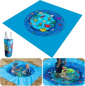 6.6 x 6.6 Ft Portable Baby Beach Pool, Waterproof Beach Pool Blanket for Toddler with Water Bag, Collapsible Beach Puddle Mat for Boys Girls Kids Infant Outdoor Summer Vacation