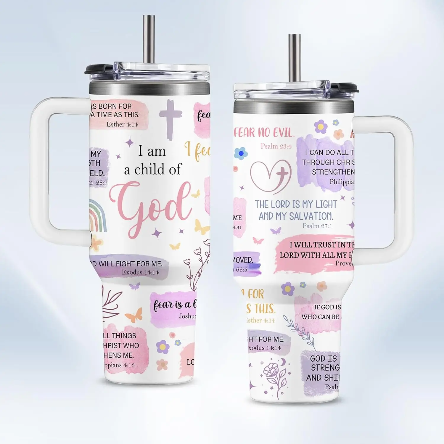 Christian Gifts for Women 40oz Tumbler - I Am a Child of God Insulated Travel Mug with Handle & Straw - Birthday Christmas Gift, Inspirational Religious Catholic Baptism Confirmation Gift for Her