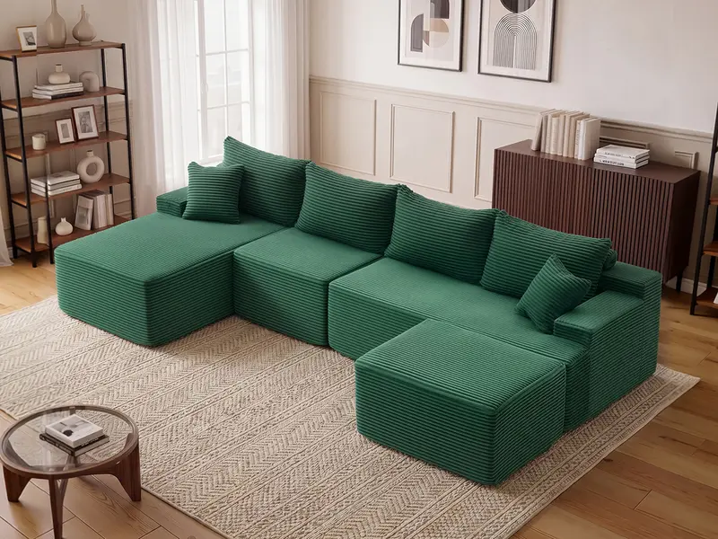 【1-2 Packages】118" U Shaped Boneless  Sectional Sofa bed with 2 Pillows, 6-Seater Oversized Modular Couch, Comfy Corduroy Cloud Sofa with Deep Seat, Fluffy Cozy Sofa for Living Room, No Assembly Required