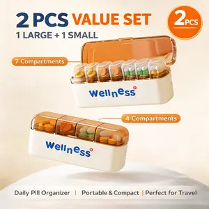 2PCS Pill Organizer Value Set – Large & Small Daily Medicine Box, 7+4 Compartments, Portable Travel Case