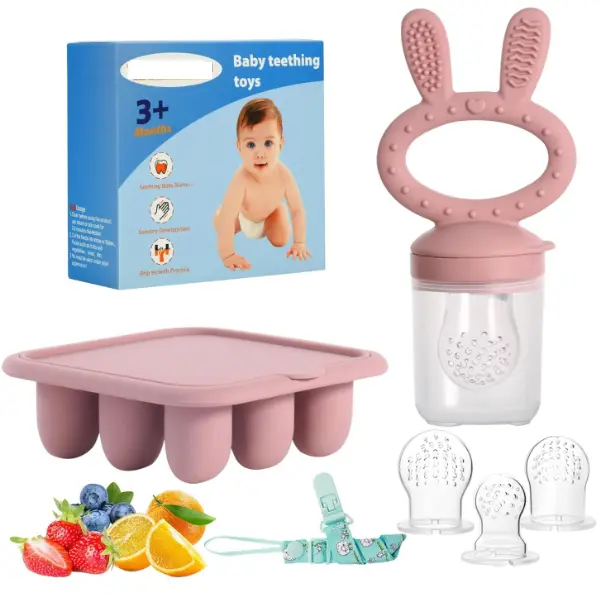 Pink Baby Breastmilk Popsicle Molds & Fruit Feeder Set (2-Pack) - Silicone Teething Pacifier Feeder, Teether, Baby Food Freezer Tray Storage Containers (Father's Day Gift Option)
