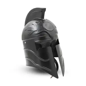 Medieval Warrior Greek Corinthian Helmet Spartan Armor Helmet with Crest Includes Wooden Display Stand – Decorative Costume Display