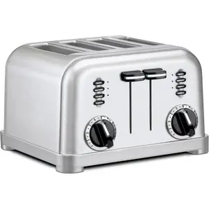 4 Slice Compact Stainless Steel Toaster with Extra-Wide Slots for Bread, French Toast, Bagels & Pastries, Defrost & Reheat Functions, CPT-180P1, Brushed Stainless, Removable Crumb Tray