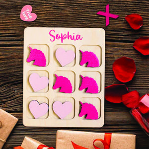 Tic Tac Toe Love Wooden Board - Valentines Day Gift for Kids, Valentines for Class, Wooden Kids Game for Children's Playtime