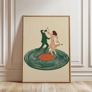 Couple Dancers on Record Poster, Retro Disco Wall Art