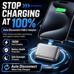 140W Auto-Eject USB C Charger Adapter, Physical Disconnect Fast Charging Block, Smart Battery Health Protector, Automatic Pop Out Type-C Power Plug for Cell Phones Laptops Tablets, Anti-Overcharge Wall Charger for Travel safety protection