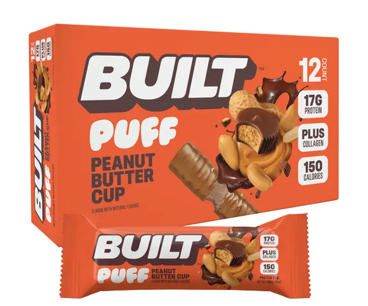 BUILT Peanut Butter Cup Puff - 17g of Protein, 150 Calories, Soft Marshmallowy Texture, Perfect for On-The-Go Snacking