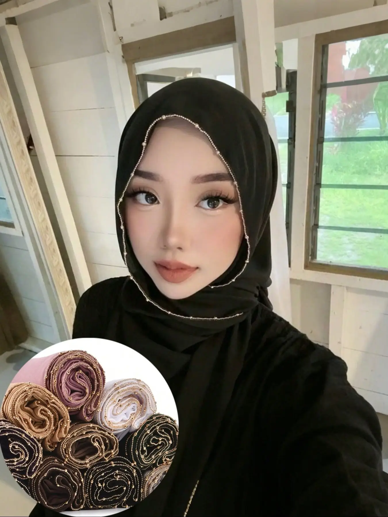 Soft Chiffon Hijab Scarf for Women, Elegant Contrast Sequin Design, Comfortable Daily Wear Accessory, All Seasons Fashion Headscarf