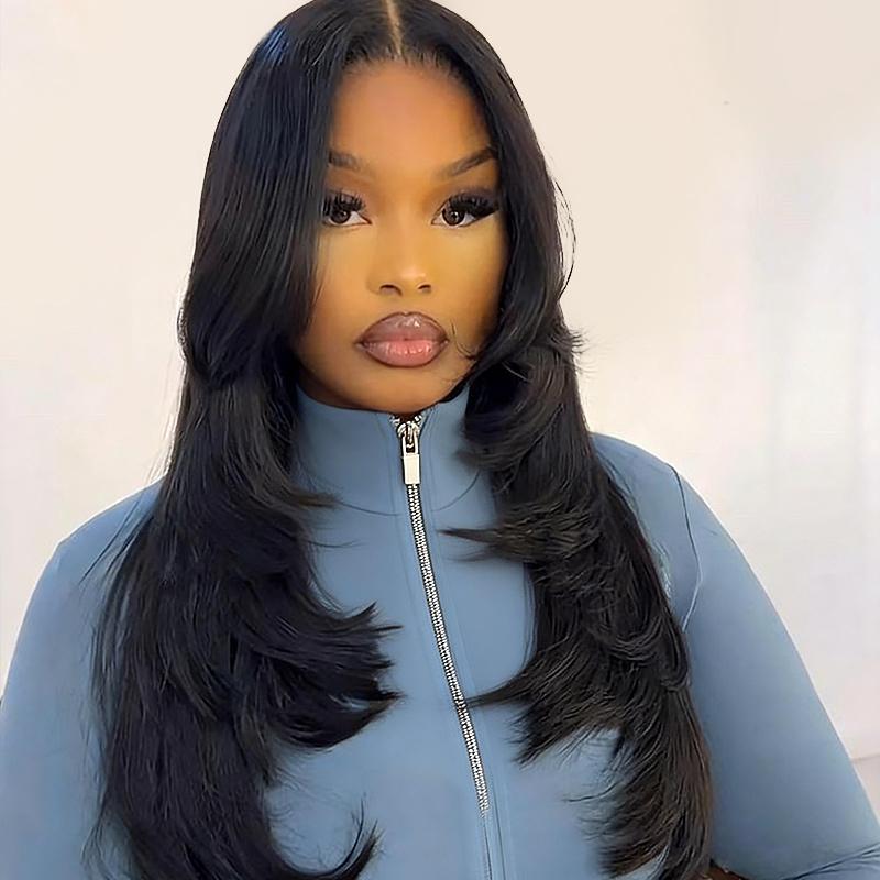 [Valentine's Day Essential] Wiggins Hair 220% Density Glueless Layered Cut Yaki Straight Bob Wig 7*5 Lace Closure Wigs Human Hair Ready To Go And 13*4 Lace Front Wig Pre Cut Lace Pre Plucked Beginner Friendly