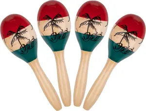 4 Pack  Maracas Musical Painted Wooden Maraca Hand Percussion Instrument