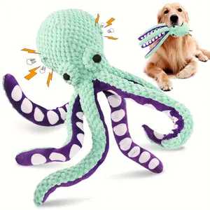 New Pet Plush Octopus Toy, Dog Intelligence Chew Resistant Durable Chew Tooth Grinding Sound Interactive Stress Relief Companion Toy for Medium Large Dogs