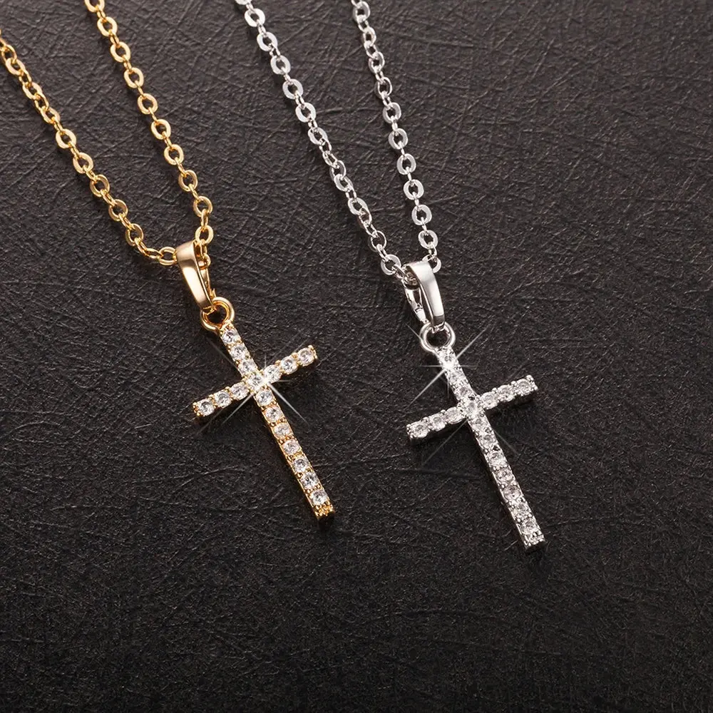 Cross Pendant Rhinestone Inlay Adjustable Necklaces Women Solid Color Solid Color Summer Pendant Necklace Jewellery Women, Cross Emblem Necklaces, Rhinestone Finish Necklaces