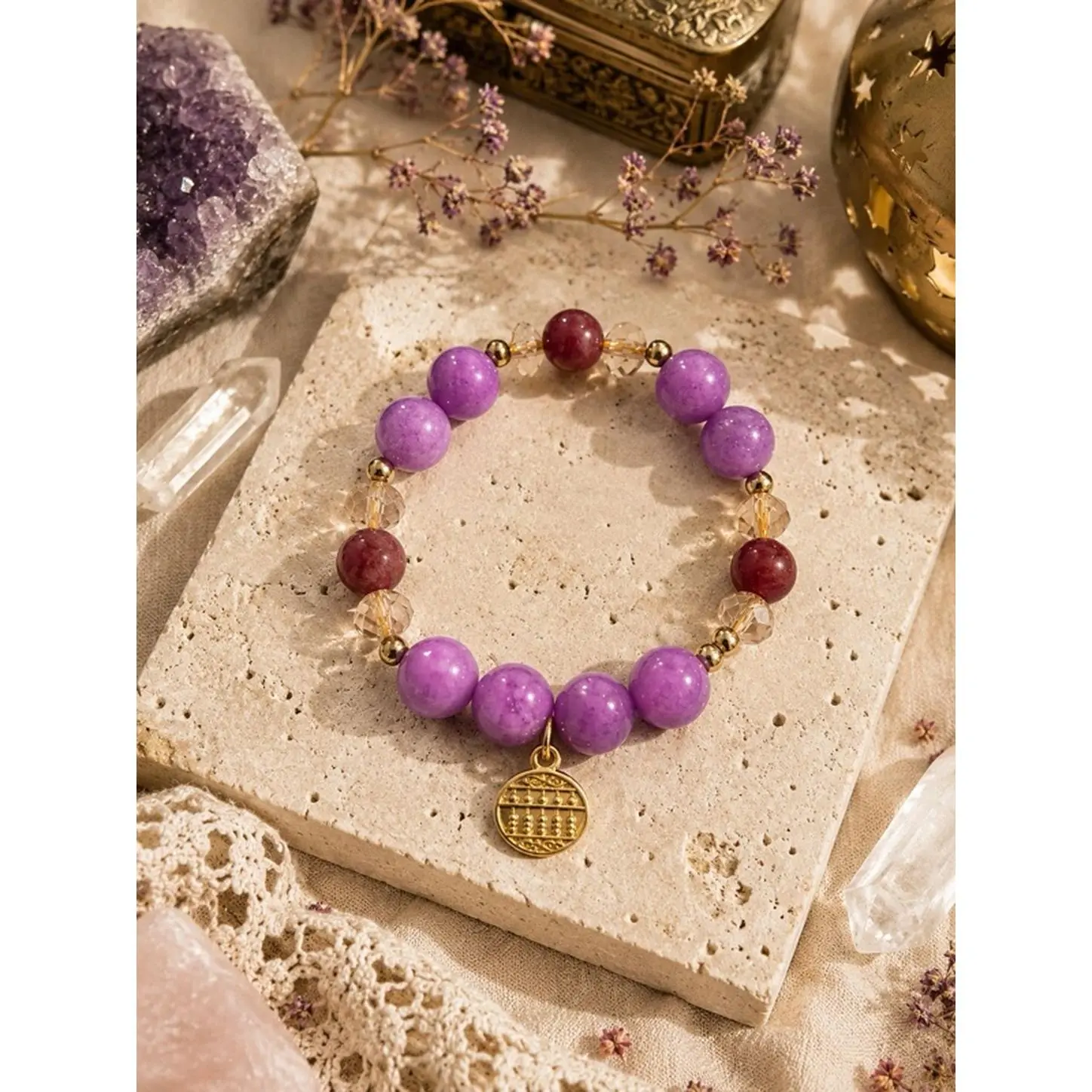 Alma Gitana Intuition & Transformation Bracelet with Natural Purple Stones and Gold Accents for Spiritual Balance and Protection