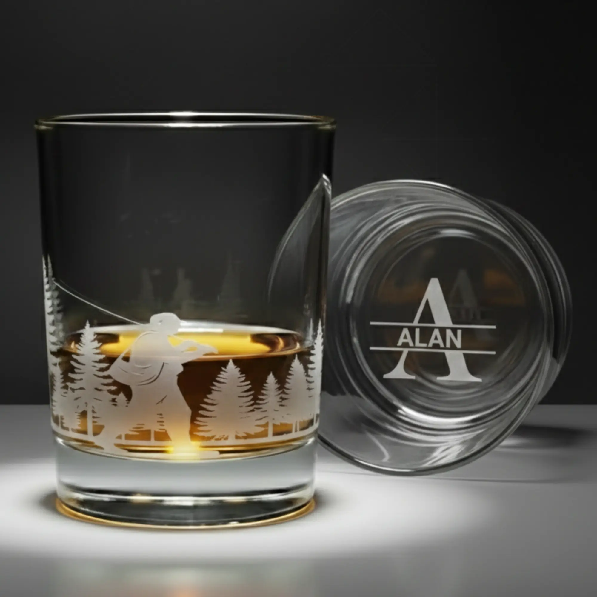 Personalized Whiskey Glass, Engraved Fisherman Whiskey Glass, Custom Name Rocks Glass, Fishing Gift for Him, 11oz Whiskey Tumbler