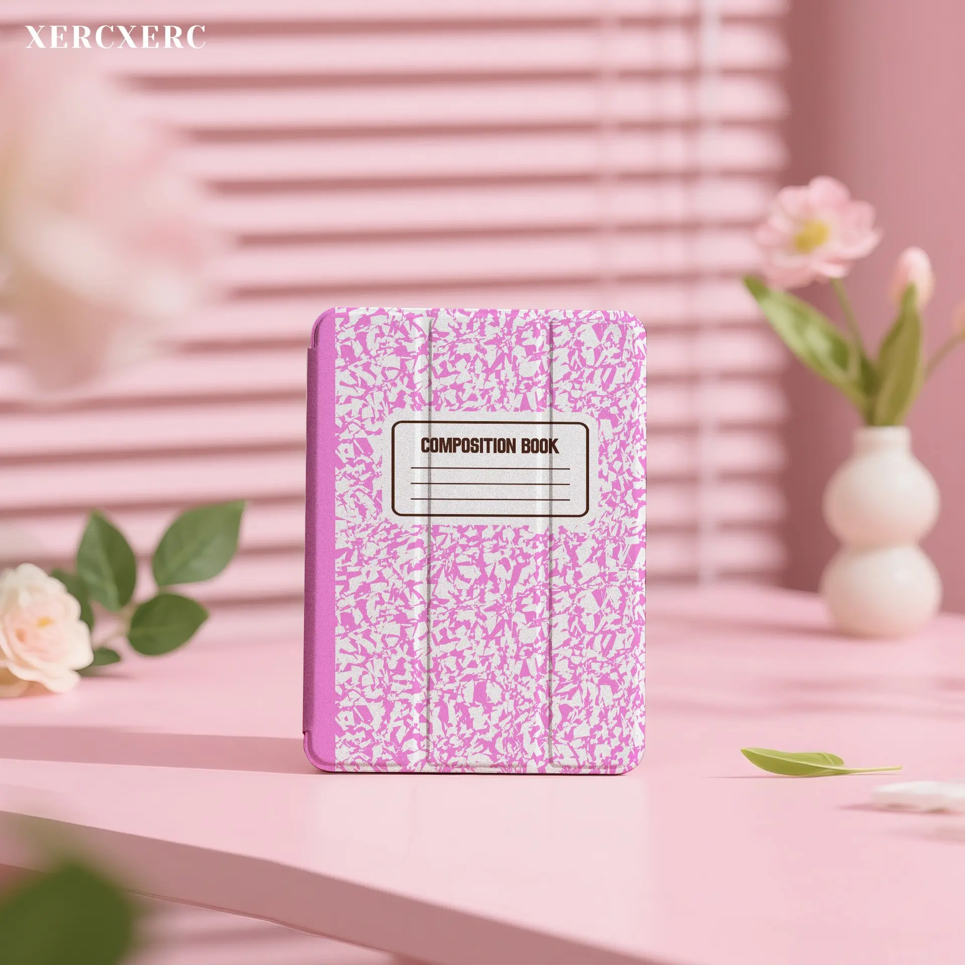 iPad case ipad accessories Pink Composition Book Pattern iPad Case, iPad Air 11inch Case, iPad A16 Case, iPad Case 9th/10th/11th Generation, Fall iPad Case with PU Flip Cover, TPU Soft Shell, Pen Holder, 3 - Fold Stand, Shockproof, Auto Wake/Sleep for Bac