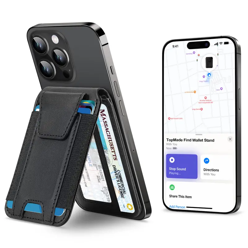 MagSafe Wallet Works with Apple Find My, Strongest Magnetic Wallet 9 Cards Holder, Adjustable Stand, RFID Blocking, Leather Magnetic card holder for iPhone 18/17/16/15/14/13/12 Series