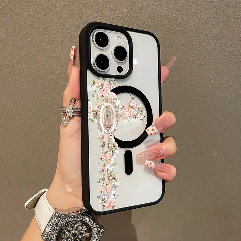 Magnetic Stylish Case for iPhone 17 16 E Pro Max 15 Plus 14 13 12 11 XS XR, Floral Cross Aesthetic |   Shockproof, Silicone, Lightweight, Girly, and Scratch Resistant Protection