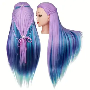24 Inch  Mannequin Head with Colorful Hair， Hairdressing Training Wig Head, Mannequin Head Training Head Manikin Cosmetology Doll Head for Hairdresser Practice Braiding Hair Styling