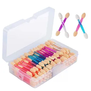 120PCS Disposable Dual Sides Eye Shadow Sponge Applicators with Container, 4 Colors Eye Brushes Makeup