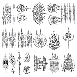 Thai Scripture Herb Juice Tattoo Stickers, 15pcs/set Thai Blessing Flower Arm Shoulder Back Body Art Temporary Tattoos, Washable Summer Essential
