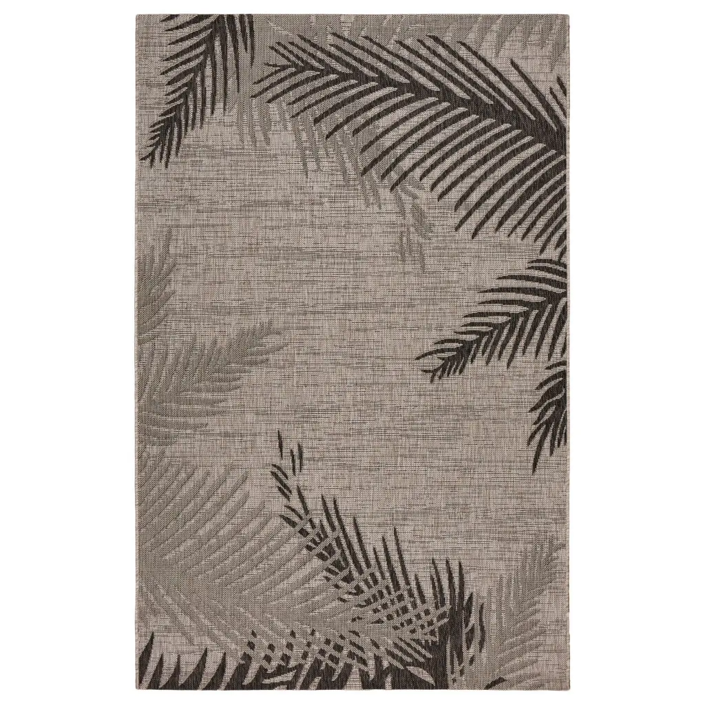 HomeRoots 393768 Rectangular Area Rug, 2x3 ft. Beige Palm Leaves Stain-Proof Weather-Resistant Indoor-Outdoor Balcony Modern Scatter Rug, Balcony Area Rugs, Modern Area Rugs