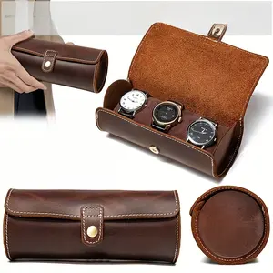 Vintage Full Grain Leather Watch Box for Men Luxury Travel Storage Case Display Organizer Premium Holder for Mechanical Quartz Smart Watches Ideal Gift Dad Husband