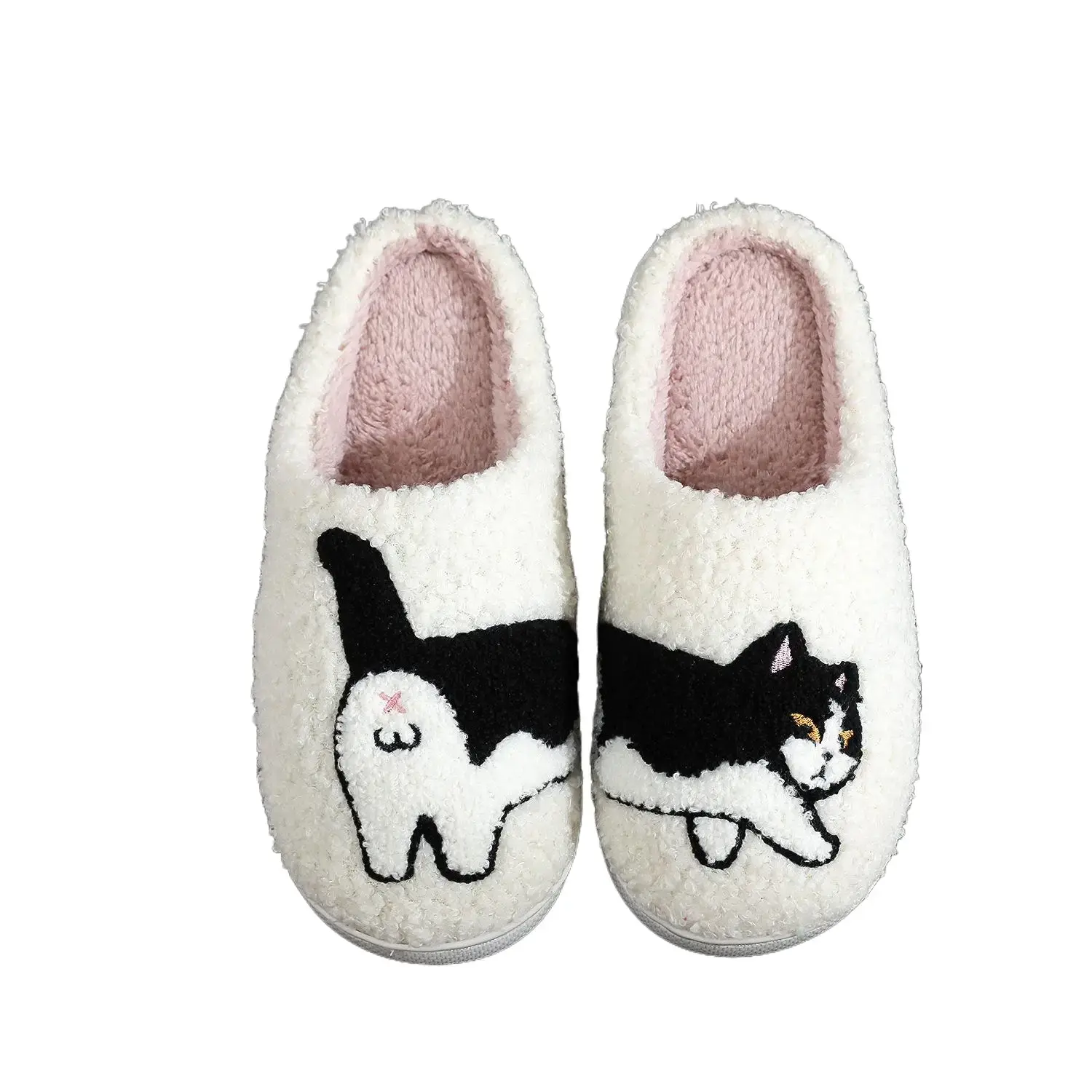 Cute Cartoon Cat Plush Slippers for Women, Thick Cushioned Sole Non-Slip Warm House Shoes