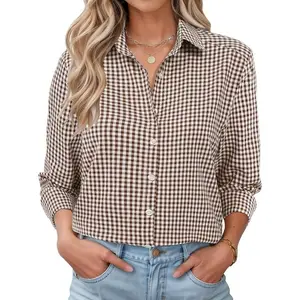 Women’s Plaid Button-Down Shirt – Fall 2025 Trend Oversized Cotton Gingham Blouse for Layering & Street Style Outfits cottagecore outfits