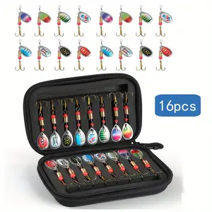 16pcs Trout Lures, Fishing Spinners, Spinner Lures With Portable Carry Bag, Hard Metal Baits, Spoon Blade Fishing Lures Kit, Fishing Accessories Kit