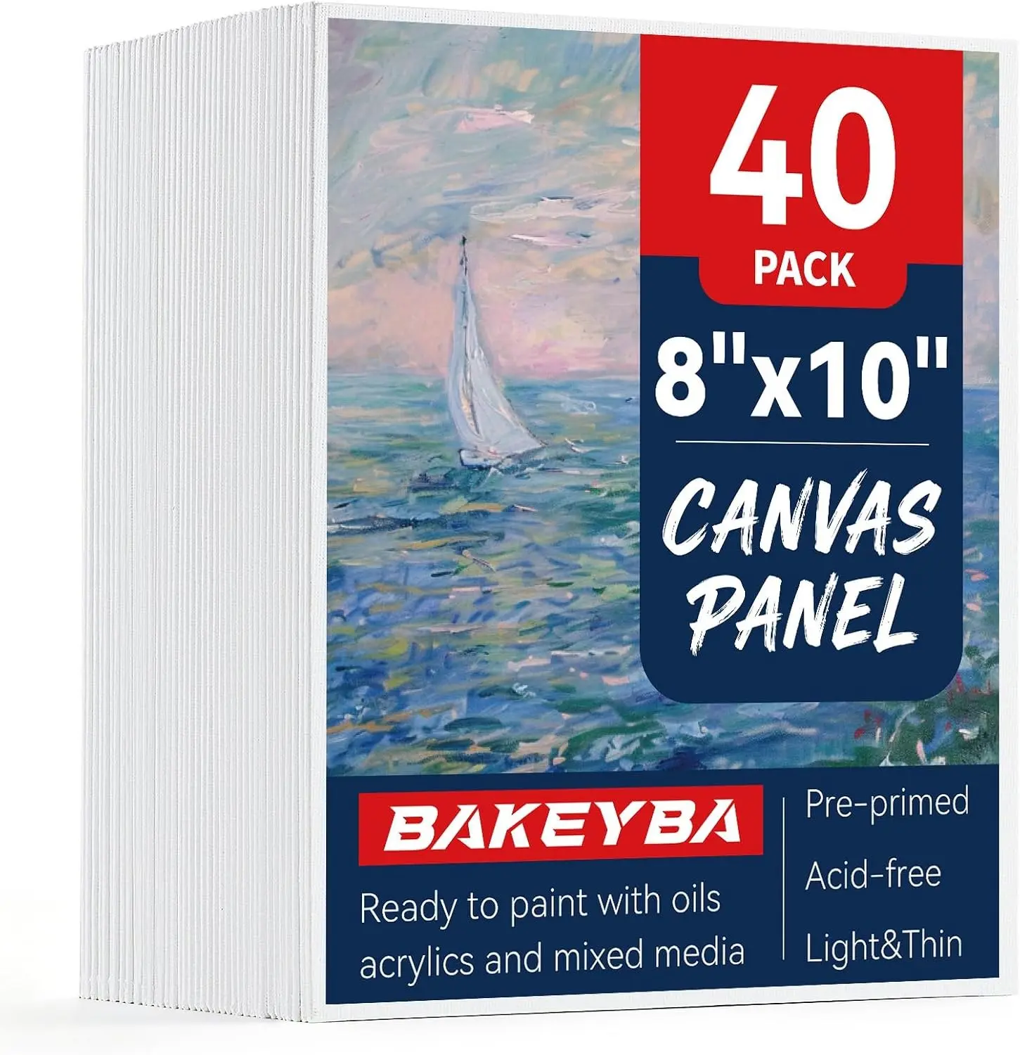 Canvas Boards 40 Pack, 8x10 Inch Small Painting Canvas Panels 100% Cotton White Blank Art Supplies for Acrylics Oil Watercolor Tempera Paints