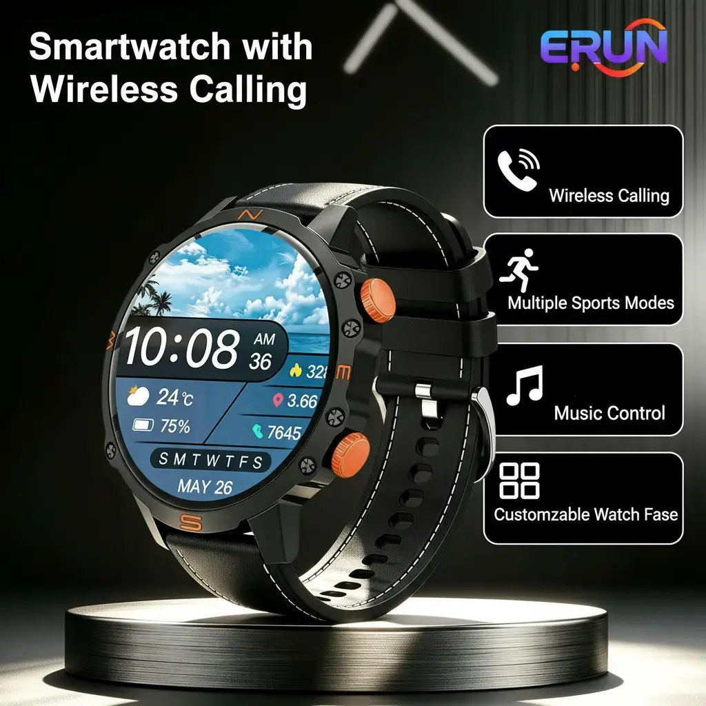 Smartwatch, supports wireless calling, offers multiple sports modes, music control, sedentary reminder, customizable watch face wallpaper, equipped with LED light, creates a great ambiance, compatible with iPhone and Android military