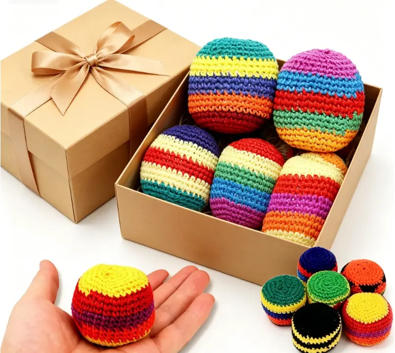 2026 Upgraded Handmade Crochet Footbags, Multicolored Geometric Pattern Juggling Balls, Ready-to-Use Play Toys For Adults And Beginners, Ideal For Daily Leisure And Entertainment