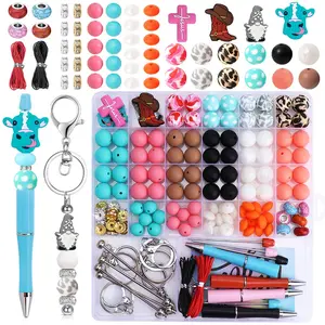 146 Piece Multi-Color Silicone Beads Set, Includes 12mm & 15mm Silicone Beads for Keychains, 10mm Flat Round Spacer Beads for Pen Decorations