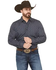 Gibson Trading Co Men's Zig Zag Geo Print Long Sleeve Button-Down Western Shirt - Gmfa25w14-Nvy-B