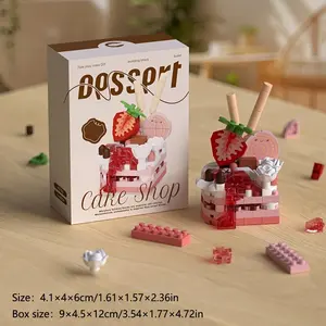 Birthday cake, strawberry cake, birthday gift decorations 184pcs + afternoon tea mini cake, tiny particle building blocks for DIY desserts, perfect small gift, beautiful DIY building block decorations