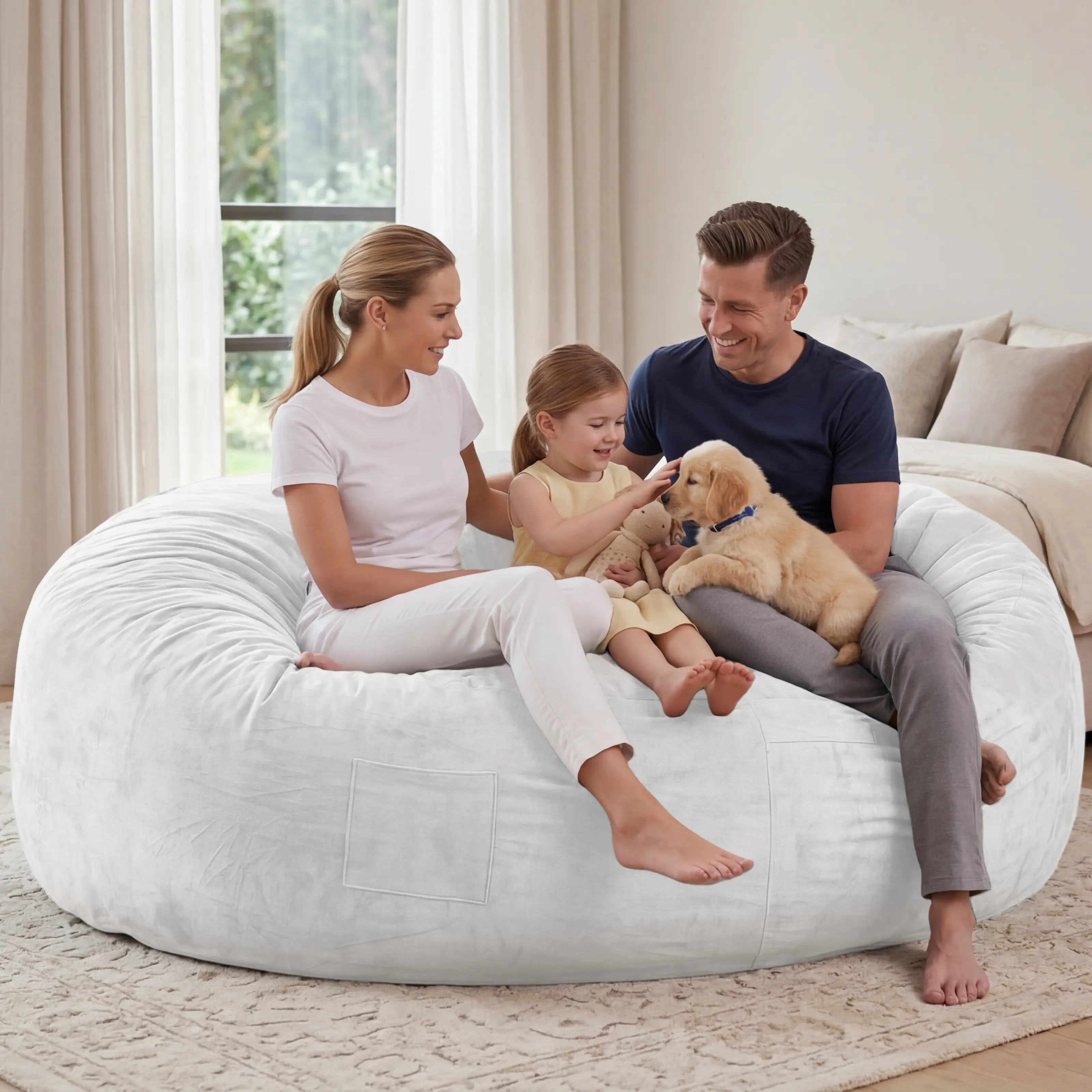 Oversized 7FT Bean Bag Chair for Adults & Teens, Luxurious Velvet Ultra Soft Faux Fur Plush Lazy Sofa, High Rebound Memory Foam Filled Fluffy Bean Bag Couch with Detachable Removable Sponge Inner Bag,Furniture
