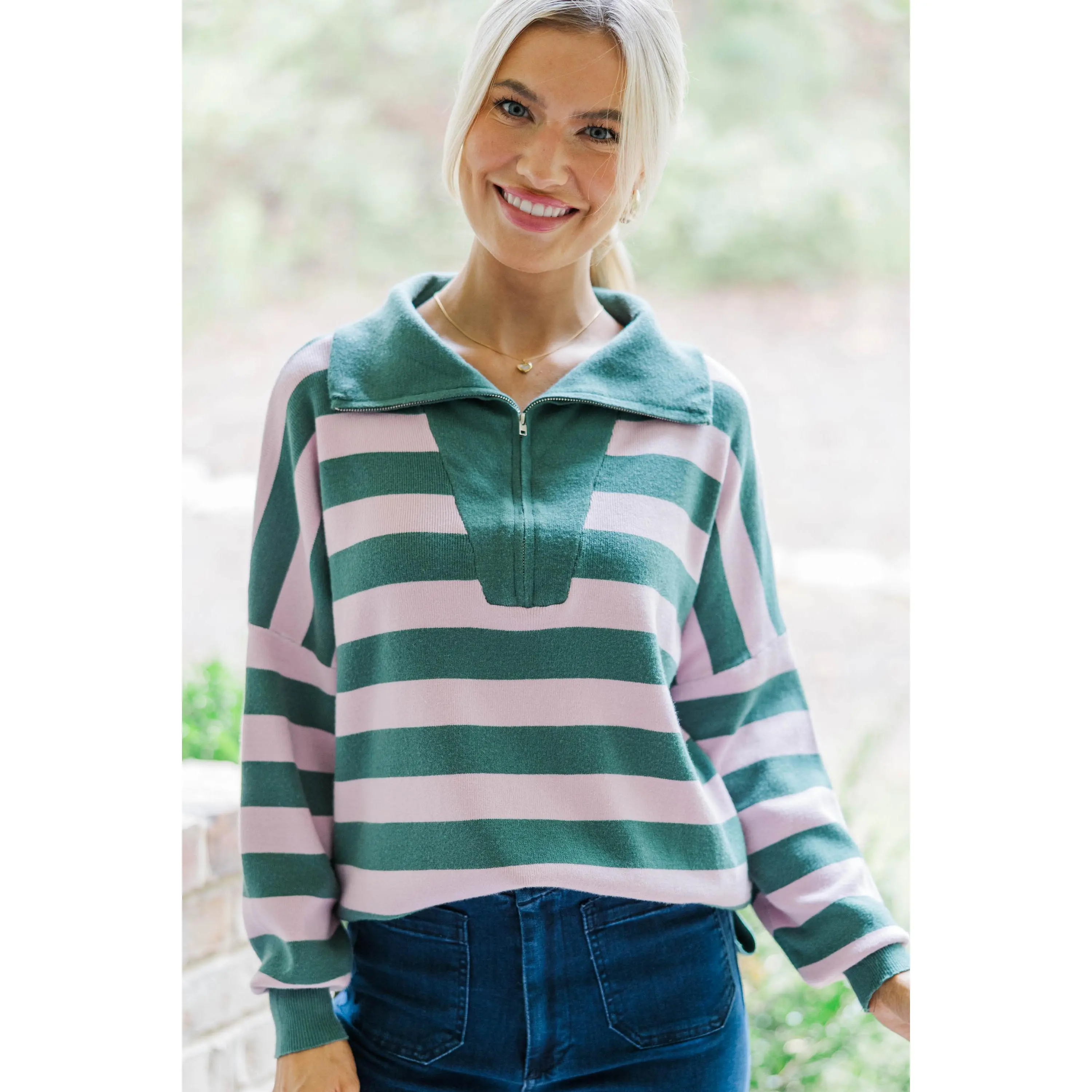 The Bright Side Of Me Emerald/Orchid Striped Pullover