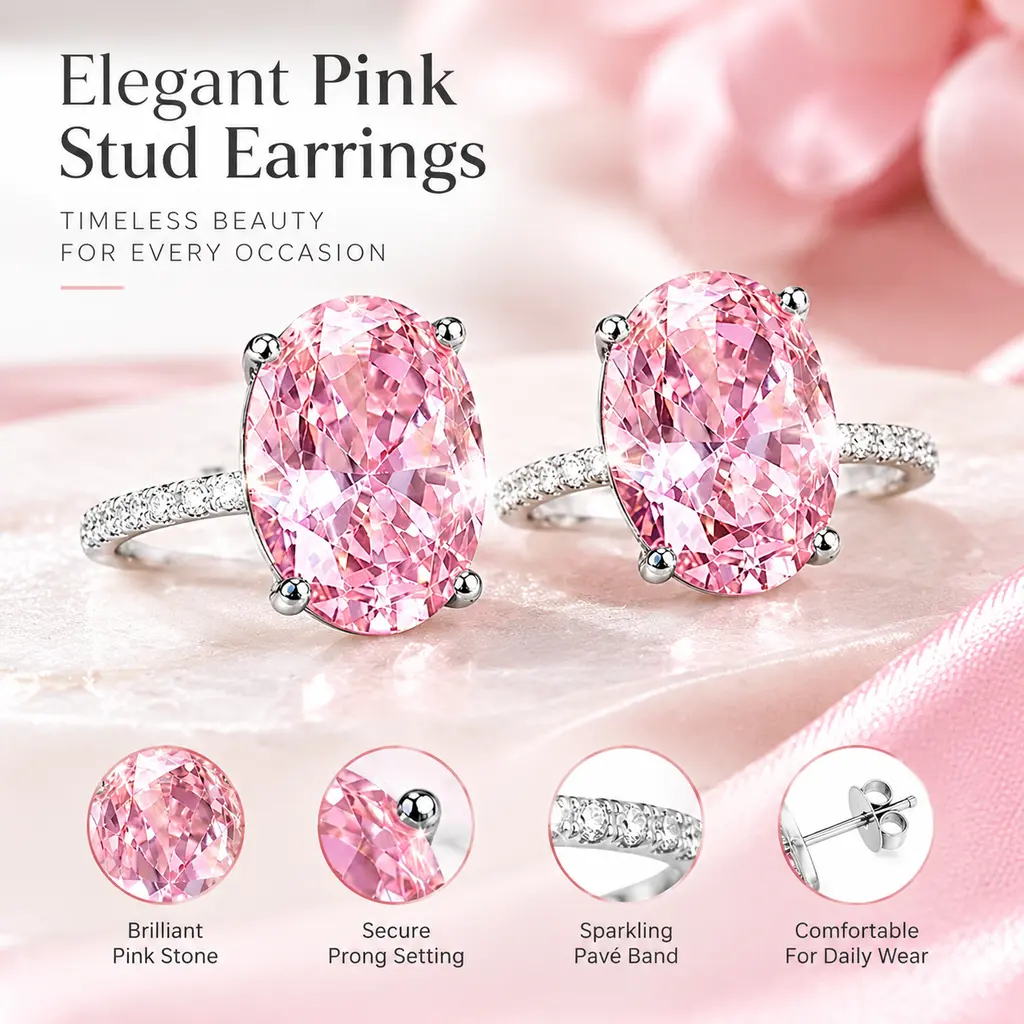 Sparkling Oval Pink Stone Ring Classic Versatile Fashion Jewelry Gift For Her