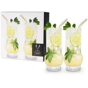 Viski Set of 2 Deco Crystal Highball Glasses